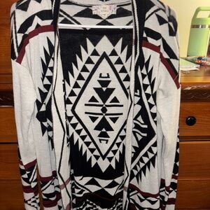Pink Rose Black and White Geometric Cardigan